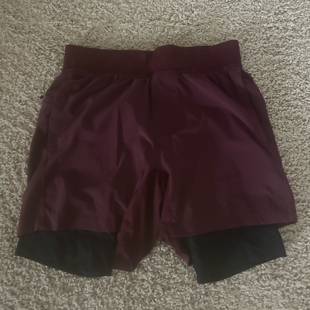 lululemon athletica Men's Maroon and Black Athletic Shorts